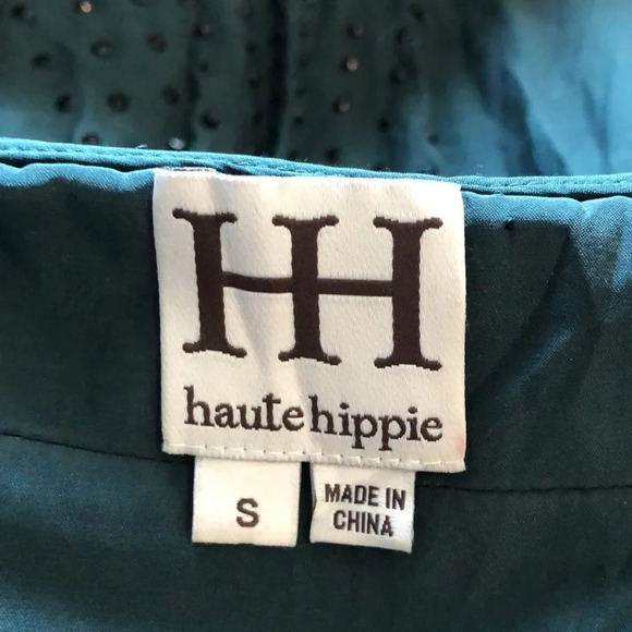 Haute Hippie Green Silk Strapless Rhinestone Detail Empire Waist Dress Size S - Picture 5 of 12